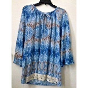 Kim Rogers Women Top Sz S Tunic Long Sleeve Blue